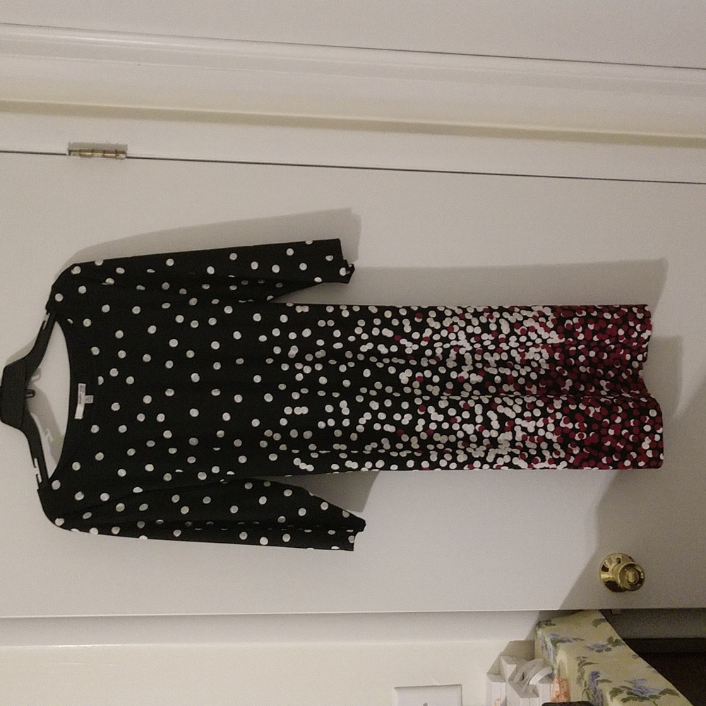 Studio One Black Polka Dot 3/4 Sleeve Midi Dress Size XL